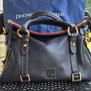Dooney & Bourke Navy Blue and Gold Satchel with Double Handles
